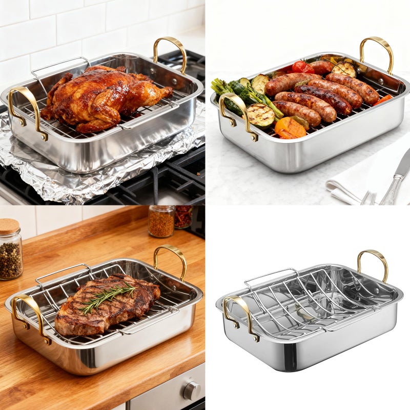 Antirust Steel Grill Pan with V Shaped Rack for Outdoor Barbecue Cooking - Image 3
