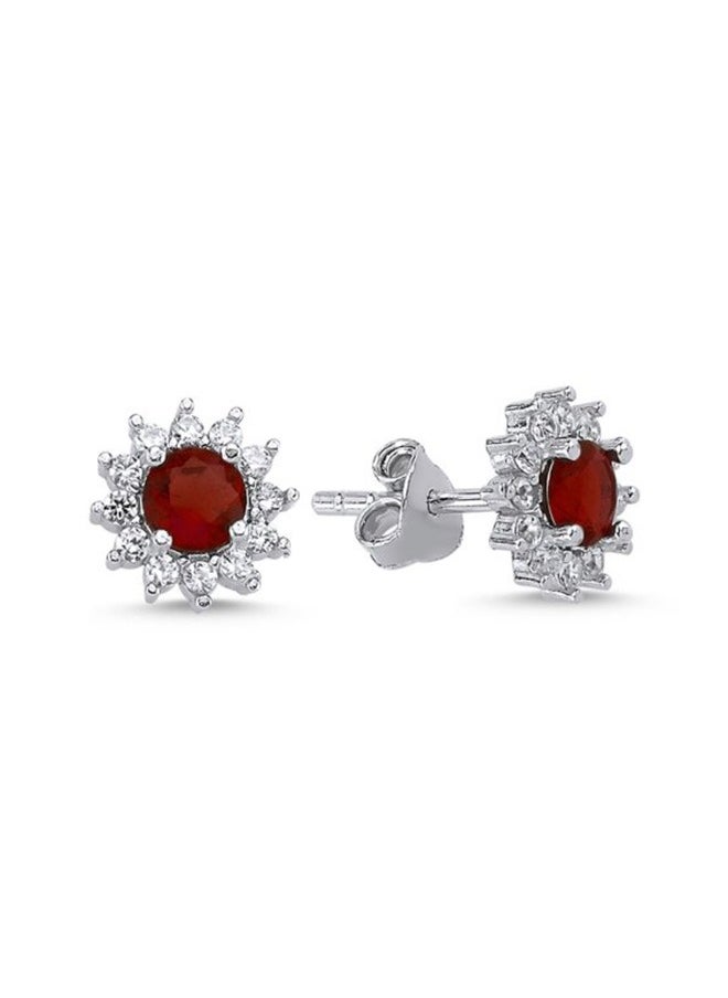 EMNON 925 Sterling Silver Jewelry Rhodium Plated  Halo Solitaire Garnet CZ Stud Earrings 100% Precious Metal Gift for Women- Emnon19EA  - Image 1