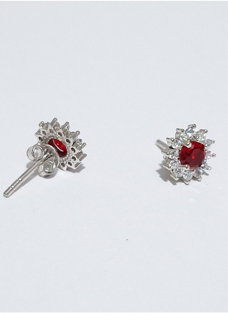 EMNON 925 Sterling Silver Jewelry Rhodium Plated  Halo Solitaire Garnet CZ Stud Earrings 100% Precious Metal Gift for Women- Emnon19EA  - Image 2
