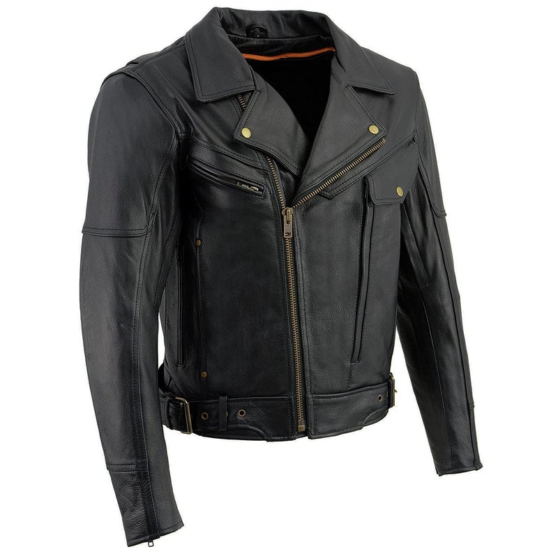 Milwaukee Leather جاكيت دراجة نارية جلد ميلووكي LKM1770 للرجال باللون الأسود من الجلد الفاخر السميك - مقاس متوسط - Image 3