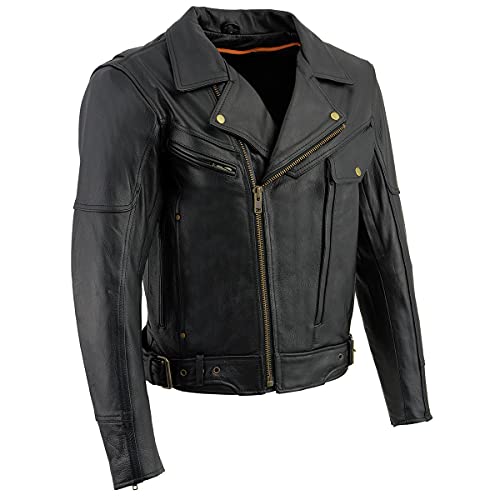 Milwaukee Leather جاكيت دراجة نارية جلد ميلووكي LKM1770 للرجال باللون الأسود من الجلد الفاخر السميك - مقاس متوسط - Image 1