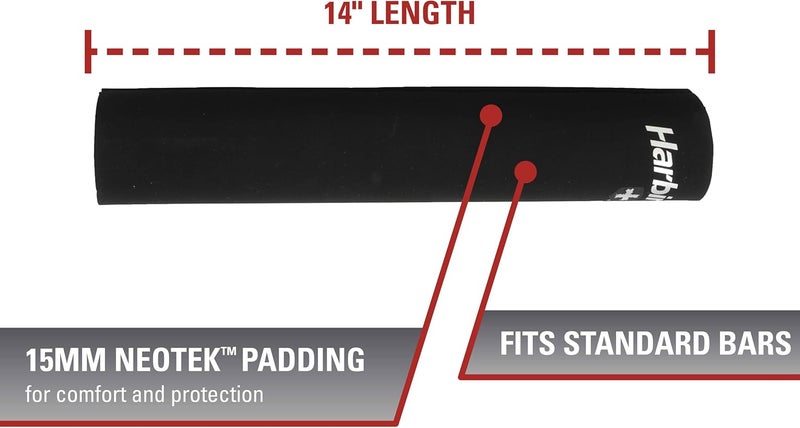 Harbinger NeoTek Foam Core Bar Pad, Standard 14" & Olympic 16" for Squats, Lunges, Hip Thrusts, Weightlifting - Image 1