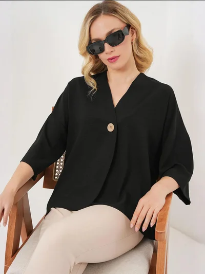 BIG DART BDART V-neck Three Quarter Sleeve Kimono with Button