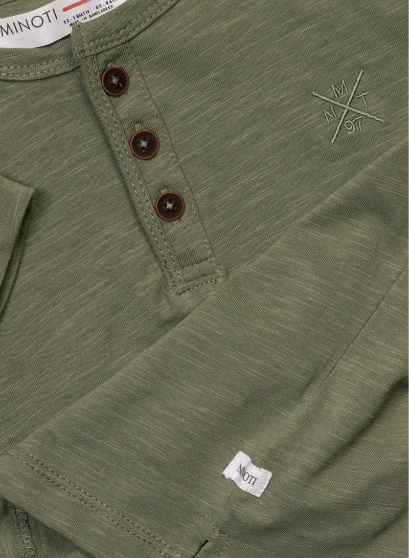 MINOTI Short Sleeve Henley T-Shirt with Button Neckline  - Image 3