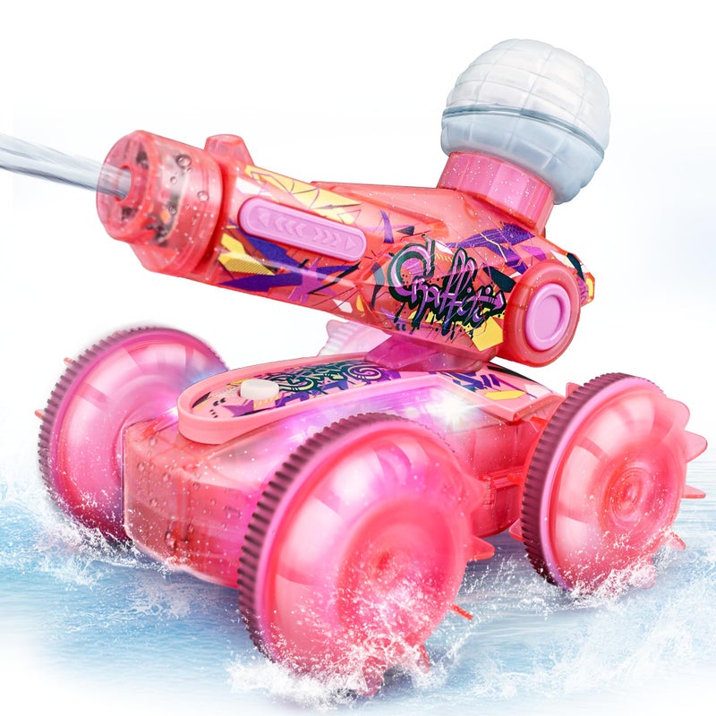 BEZGAR Amphibious Remote Control Car Toys for Ages 68 Rc Stunt Car with Water Gun for Boys and Girls 812 Remote Control Boat with Light Beach and Pool Toys for Kids Pink - Image 3