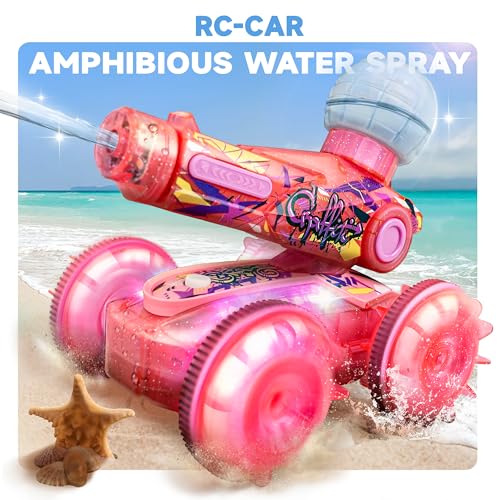 BEZGAR Amphibious Remote Control Car Toys for Ages 68 Rc Stunt Car with Water Gun for Boys and Girls 812 Remote Control Boat with Light Beach and Pool Toys for Kids Pink - Image 5