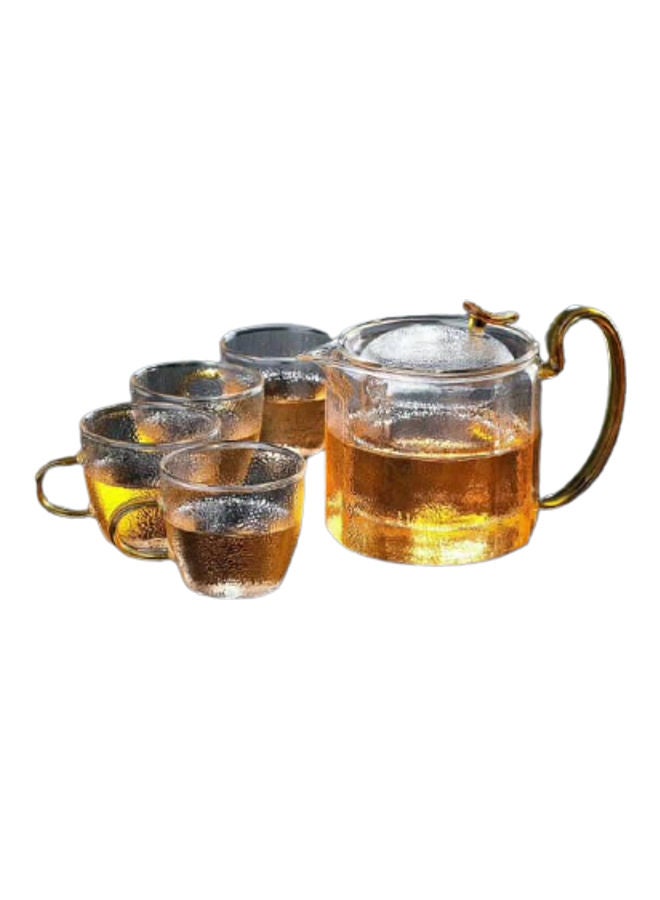 إسكدنيا طقم أكواب وخادم قهوة مضغوط من البوروسيليكات مكون من 5 قطع ذهب / شفاف 98سم - Image 1