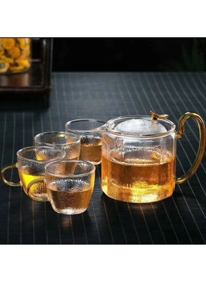 إسكدنيا طقم أكواب وخادم قهوة مضغوط من البوروسيليكات مكون من 5 قطع ذهب / شفاف 98سم - Image 3
