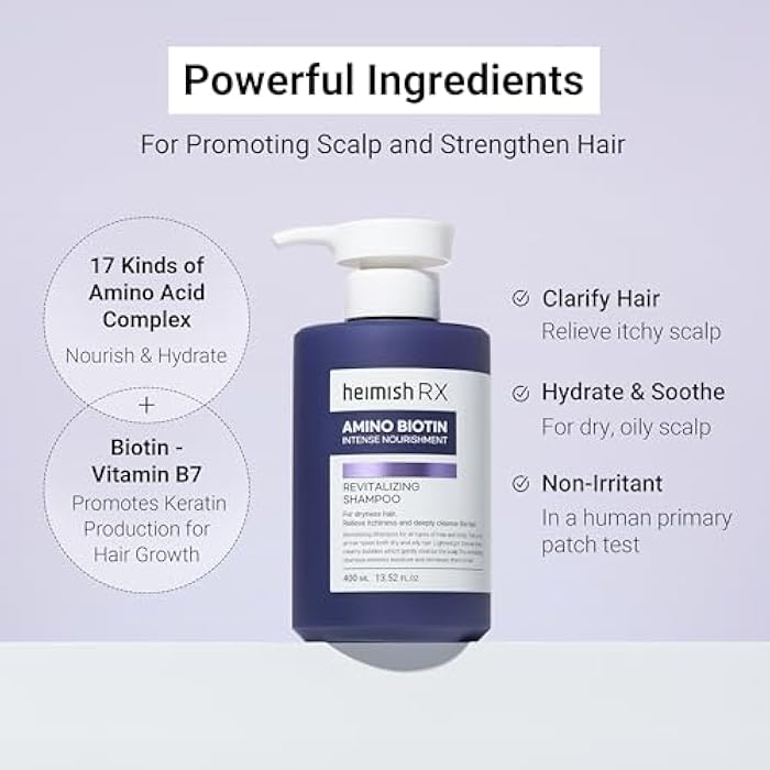 HEIMISH RX Amino Biotin Revitalizing Shampoo - Hair Treatment for Gentle Cleansing, Hydrating, Volumizing, Itchiness Relief, For All Types of Hair & Scalp with Amino Acid, Biotin, 400ml (13.52 fl.oz) - Image 4