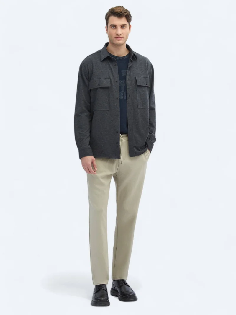 Kip Hard Coal Plain Oversize Fit Long Knitting Casual Cotton Blended Shirt