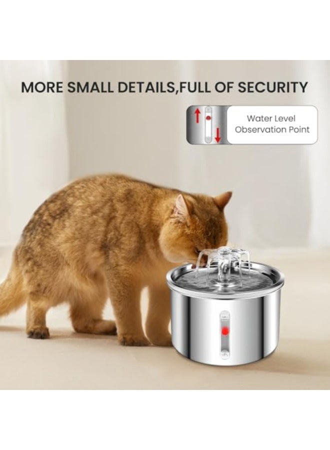 Necomi Stainless Steel Cat Water Fountain, 67oz/2L Automatic Pet Water Dispenser with Replacement Filters, Ultra Quiet Pump and Water Level Window (Silver) - Image 2