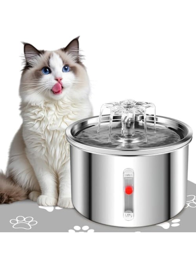 Necomi Stainless Steel Cat Water Fountain, 67oz/2L Automatic Pet Water Dispenser with Replacement Filters, Ultra Quiet Pump and Water Level Window (Silver) - Image 1