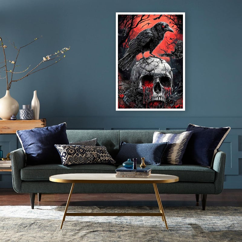 Mrnsiet Helloween Crow Diamond Painting Kits for Adults, 5D Skull with Blood Horror Diamond Art Kits for Beginners, DIY Full Drill Diamond Kits Gem Arts Crafts for Home Wall Decor 12 x 16 Inch - Image 3