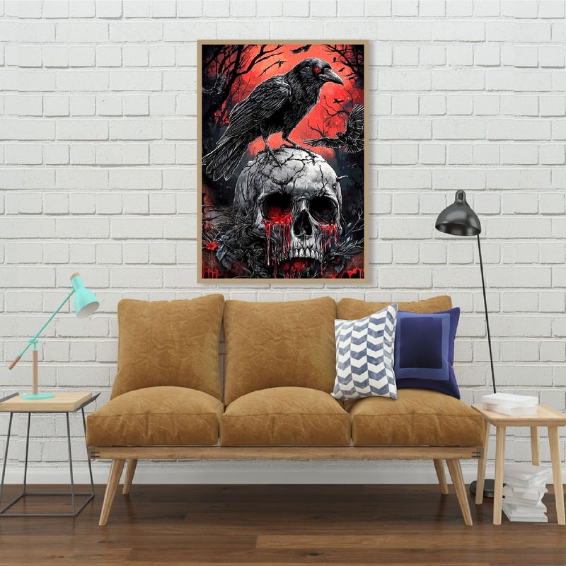Mrnsiet Helloween Crow Diamond Painting Kits for Adults, 5D Skull with Blood Horror Diamond Art Kits for Beginners, DIY Full Drill Diamond Kits Gem Arts Crafts for Home Wall Decor 12 x 16 Inch - Image 5