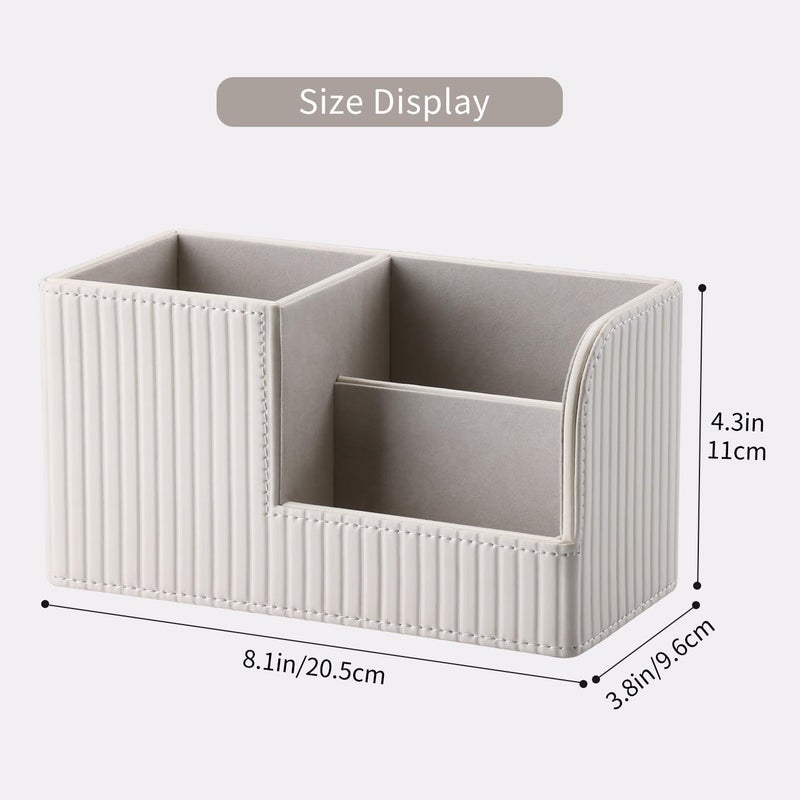 KINGFOM Desk Pen Organizer Office Supplies Caddy Pu Leather Multi-function Storage Box Pen/Pencil,Cell phone, Business Name Cards Remote Control Holder (Ivory White) - Image 3