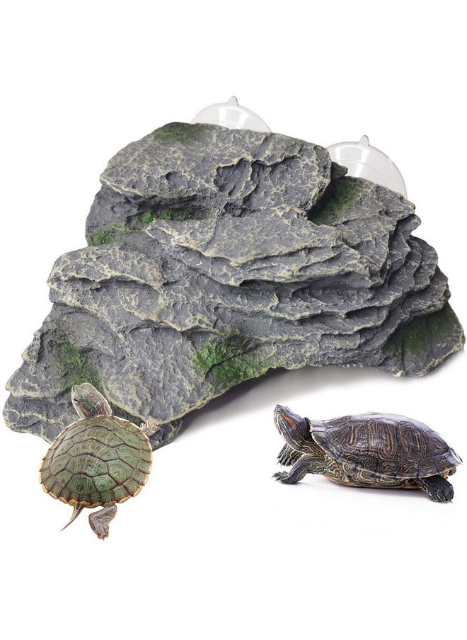 Kathson Turtle Basking Platform Baby Tortoise Climbing Ramp Shale Reptiles Dock Resting Terrace Stone Small Aquarium Ornament Rock Landscaping Decoration For Frogs Newts (Large Size:7.1”Lx6.3”Wx2.7”H)  - Image 1