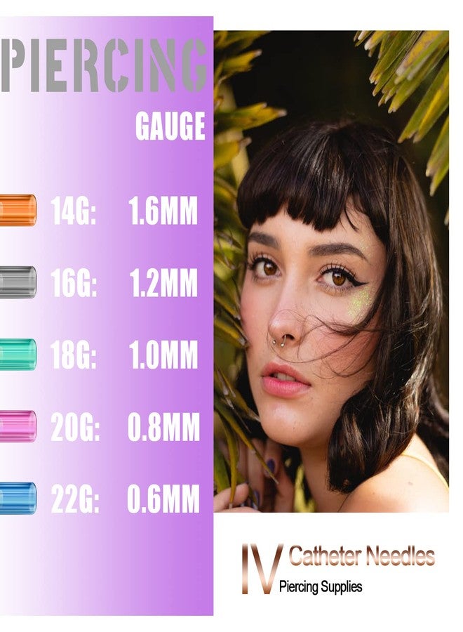 Autdor Catheter Piercing - Autdor 5Pcs Mixed Catheter 14G 16G 18G 20G 22G IV Catheter Ear Nose Piercing Hollow for Lip Tongue Belly Cartilage Piercing Kit - Image 2