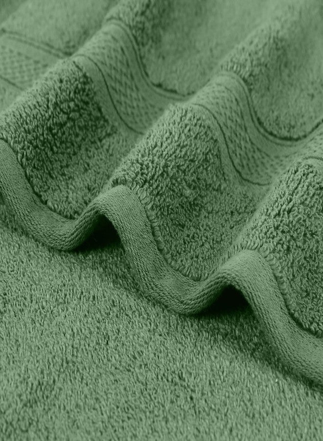 سوبيريور طقم مناشف قطنية فاخرة مكون من 3 قطع، بدون لف، سريعة الجفاف، مستلزمات منزلية أساسية، للاستحمام، والمنتجعات الصحية، مناشف فاخرة ناعمة ماصة، تتضمن منشفة حمام، ومنشفة يد، ومنشفة وجه/منشفة غسيل، لون أخضر غابي سادة - Image 3