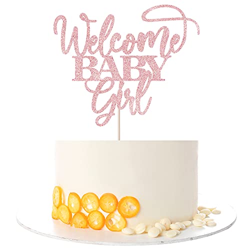 Kaoenla Welcome Baby Girl Cake Toppers Baby Shower Baby Shower Newborn Gender Show Girl Happy Birthday Party Decoration Rose Gold - Image 1