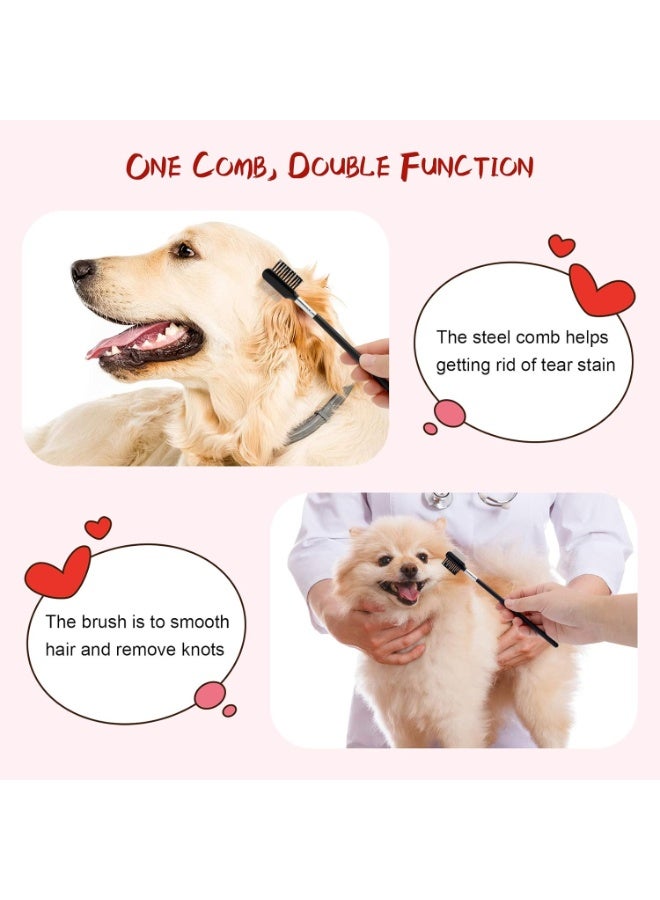 مجموعة أدوات تمشيط الحيوانات الأليفة للكلاب الصغيرة والجراء لإزالة بقع الدموع، 2 في 1 مع أسنان مستديرة لإزالة العقد والقشور والمخاط - Image 4