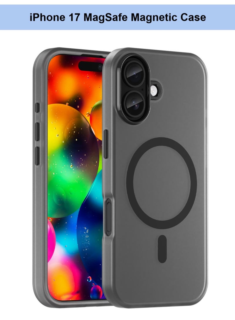 Abania Magnetic Case for iPhone 17 Compatible with MagSafe - Shockproof Translucent Matte Cover with Brushed Texture, Anti-Fingerprint, Heavy Duty Drop Protection & Camera Guard - Black - Image 1