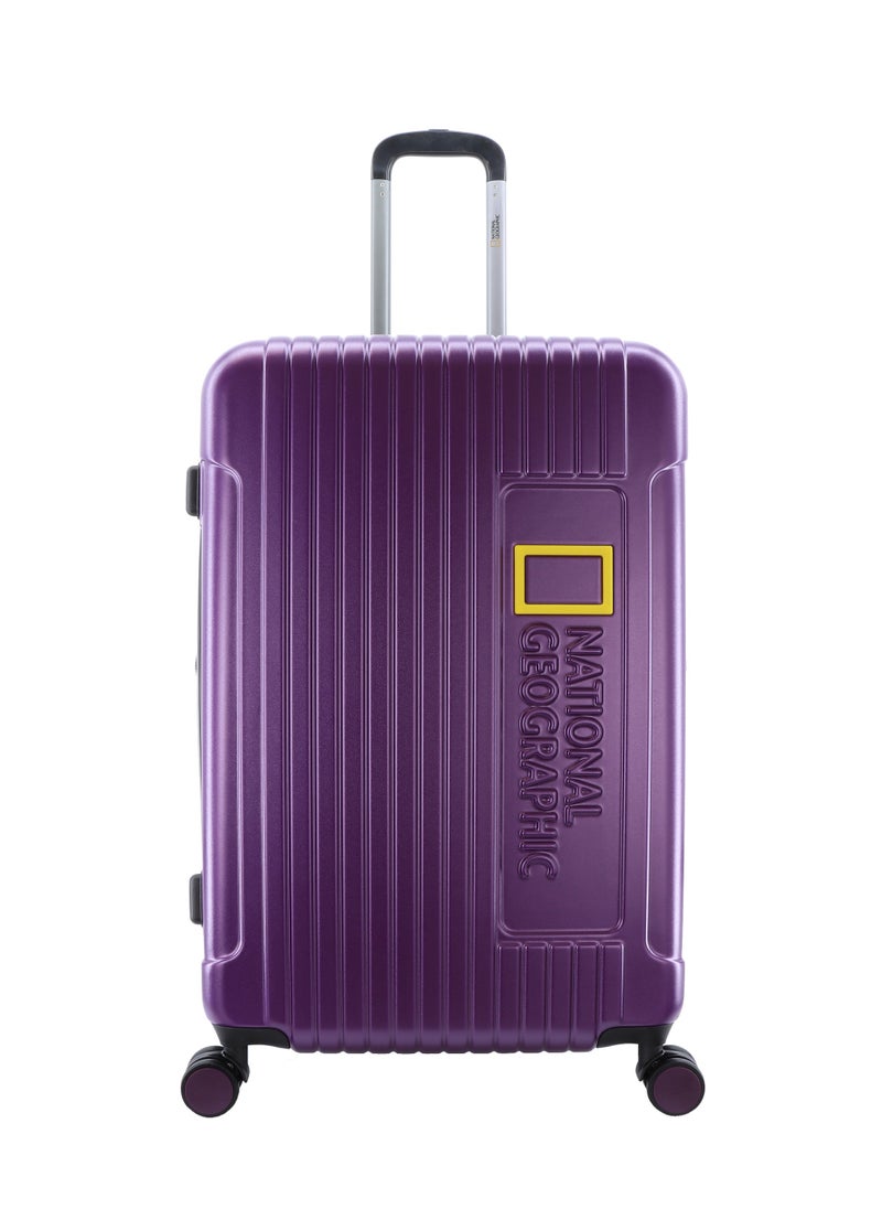 NATIONAL GEOGRAPHIC - حقيبة سفر كبيرة من National Geographic Canyon ABS/PC صلبة، لون أرجواني معدني، خفيفة الوزن وقابلة للتمدد ومضادة للسرقة وسحاب وقفل TSA، حقيبة سفر بعجلات مزدوجة 4 قطع (28 بوصة) - Image 1