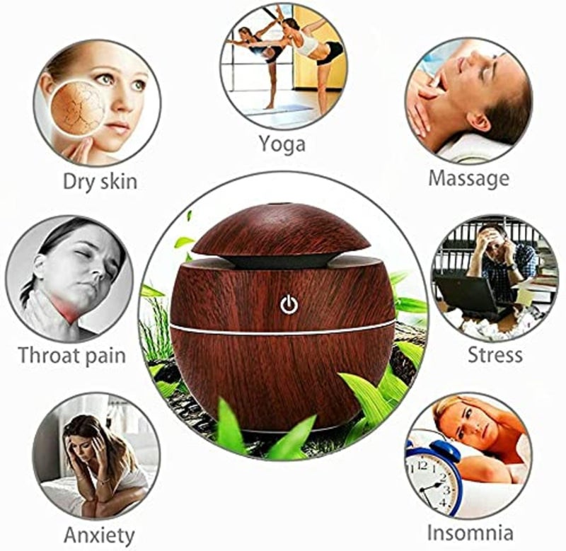 Desidiya 130ml Wooden Cool Mist Humidifier & Essential Oil Diffuser Color-Changing Aroma Air Humidifier for Car, Office, Home & Babies - Image 4