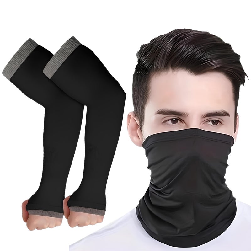 PulGos Combo - Face mask & Arm sleeve for Unisex – Odour-Free, Breathable & Multipurpose face cover for Men & Women Biking,Cricket,Cycling, Golf, ideal as pollution mask, outdoor mask - Black - Image 5