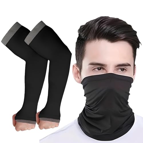 PulGos Combo - Face mask & Arm sleeve for Unisex – Odour-Free, Breathable & Multipurpose face cover for Men & Women Biking,Cricket,Cycling, Golf, ideal as pollution mask, outdoor mask - Black - Image 1
