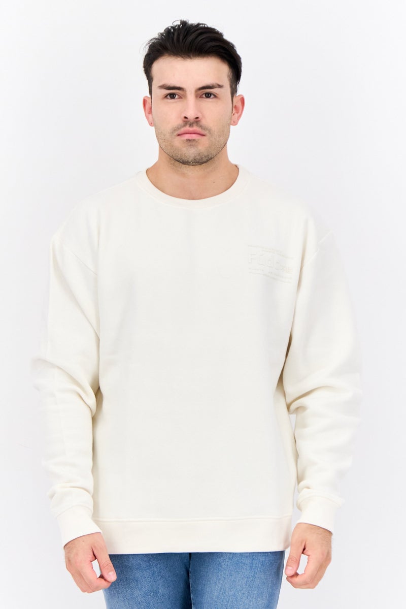 Fudo Men Crew Neck Long Sleeve Graphic Print Sweatshirt, Cream - Image 1