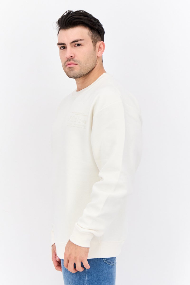 Fudo Men Crew Neck Long Sleeve Graphic Print Sweatshirt, Cream - Image 2