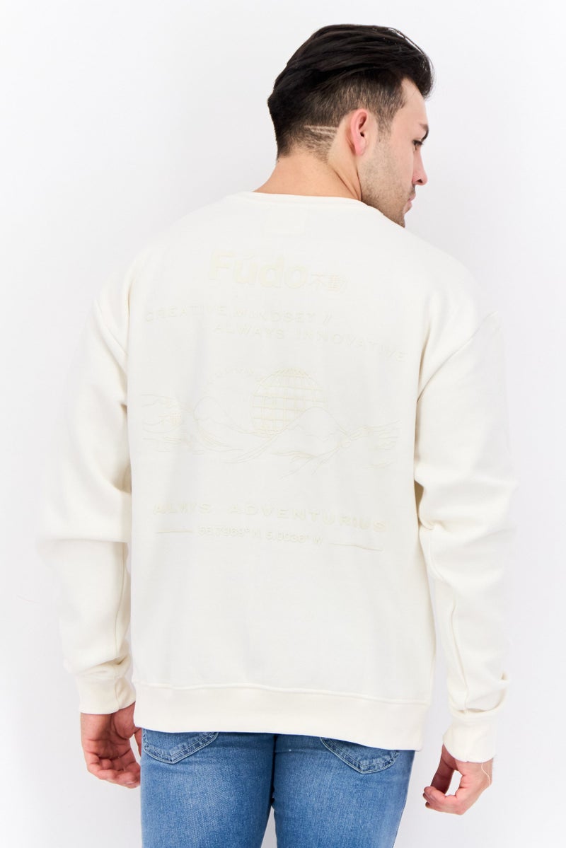 Fudo Men Crew Neck Long Sleeve Graphic Print Sweatshirt, Cream - Image 3