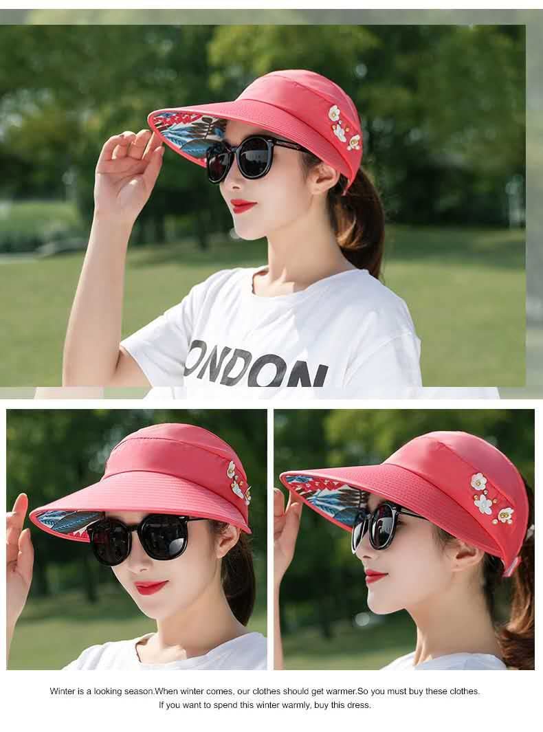 Alexvyan Polyester Sun Visor Hats For Women UV Protection Wide Brim Summer Cap For Girls Hat UV Protection Breathable Casual Beach Hat, Sun Protection Cap (Watermelon Red), Large - Image 2