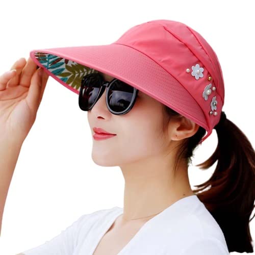 Alexvyan Polyester Sun Visor Hats For Women UV Protection Wide Brim Summer Cap For Girls Hat UV Protection Breathable Casual Beach Hat, Sun Protection Cap (Watermelon Red), Large - Image 1
