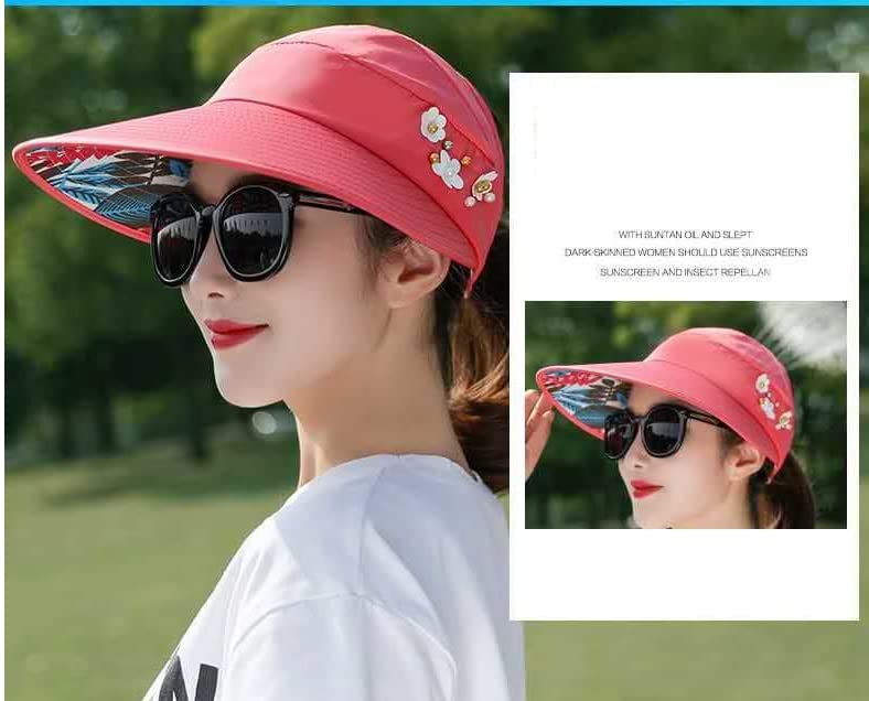 Alexvyan Polyester Sun Visor Hats For Women UV Protection Wide Brim Summer Cap For Girls Hat UV Protection Breathable Casual Beach Hat, Sun Protection Cap (Watermelon Red), Large - Image 3
