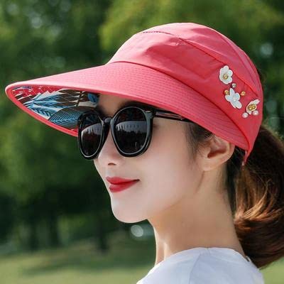 Alexvyan Polyester Sun Visor Hats For Women UV Protection Wide Brim Summer Cap For Girls Hat UV Protection Breathable Casual Beach Hat, Sun Protection Cap (Watermelon Red), Large - Image 5