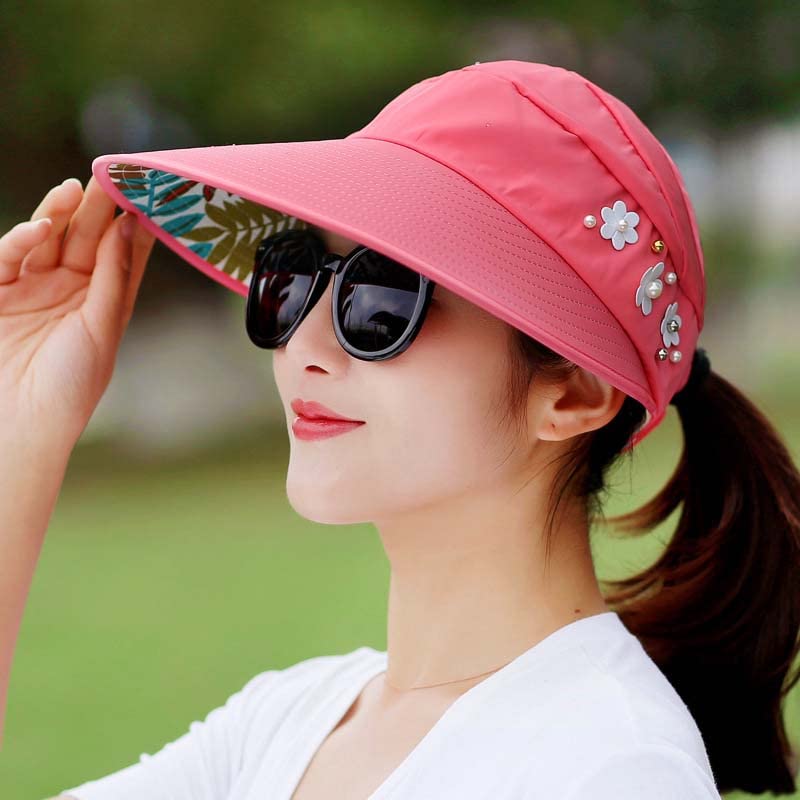 Alexvyan Polyester Sun Visor Hats For Women UV Protection Wide Brim Summer Cap For Girls Hat UV Protection Breathable Casual Beach Hat, Sun Protection Cap (Watermelon Red), Large - Image 4