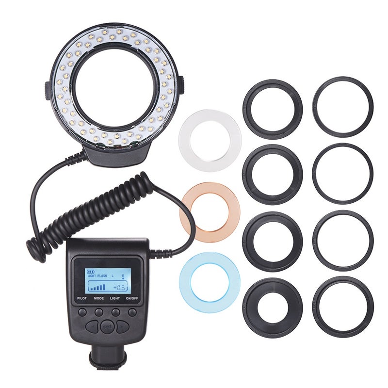 HD-130 Macro LED Ring Flash Light LCD Display 3000-15000K GN46 Power Control with 3 Flash Diffusers 8 Adapter Rings for Cameras - Image 2