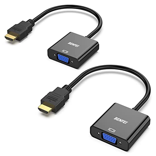 BENFEI HDMI to VGA 2 Pack, Gold-Plated HDMI to VGA Adapter (Male to Female) for Computer, Desktop, Laptop, PC, Monitor, Projector, HDTV, Chromebook, Raspberry Pi, Roku, Xbox and More - Black - Image 1
