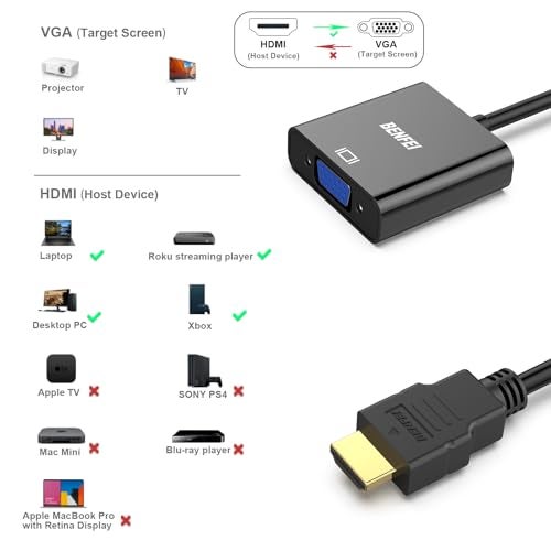 BENFEI HDMI to VGA 2 Pack, Gold-Plated HDMI to VGA Adapter (Male to Female) for Computer, Desktop, Laptop, PC, Monitor, Projector, HDTV, Chromebook, Raspberry Pi, Roku, Xbox and More - Black - Image 3