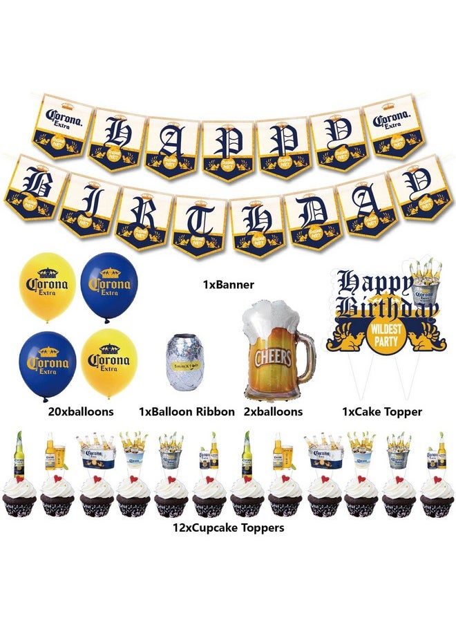 Hombae - Corona Beer Birthday Party Decorations And Supplies Kit Includes Cupcake Toppers Balloons Birthday Banner Cake Topper For Adults Man Women Party Decorations - Image 1