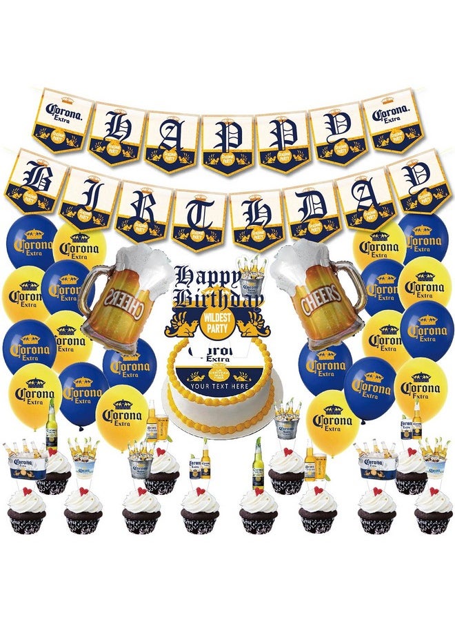 Hombae - Corona Beer Birthday Party Decorations And Supplies Kit Includes Cupcake Toppers Balloons Birthday Banner Cake Topper For Adults Man Women Party Decorations - Image 1