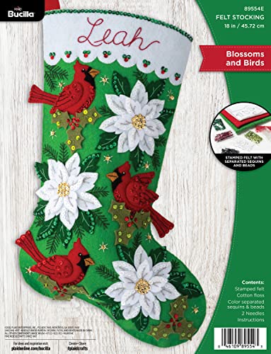 Bucilla Felt Applique 18 Stocking Making Kit Blossoms and Birds Perfect for DIY Arts and Crafts 89554E - Image 1