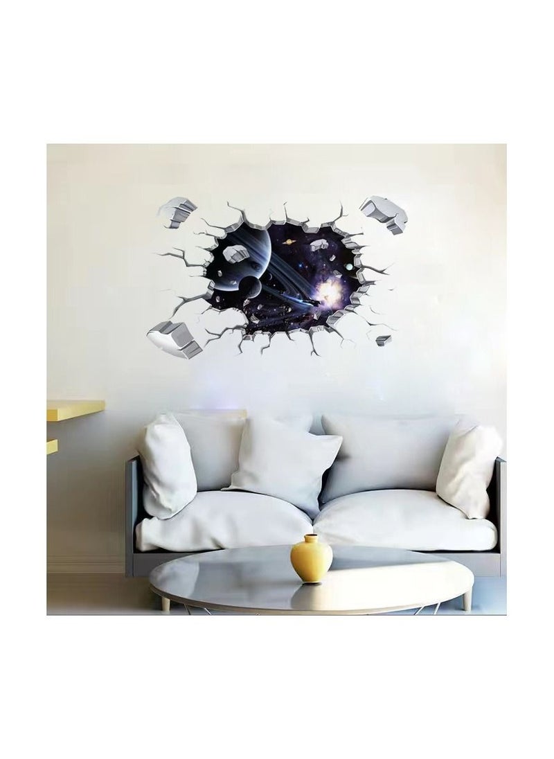 Generic 1-Piece 3D Space Planet Pattern Sticker,Broken Wall Window View Effect Removable Sticker,Art Decor Mural  - Image 5
