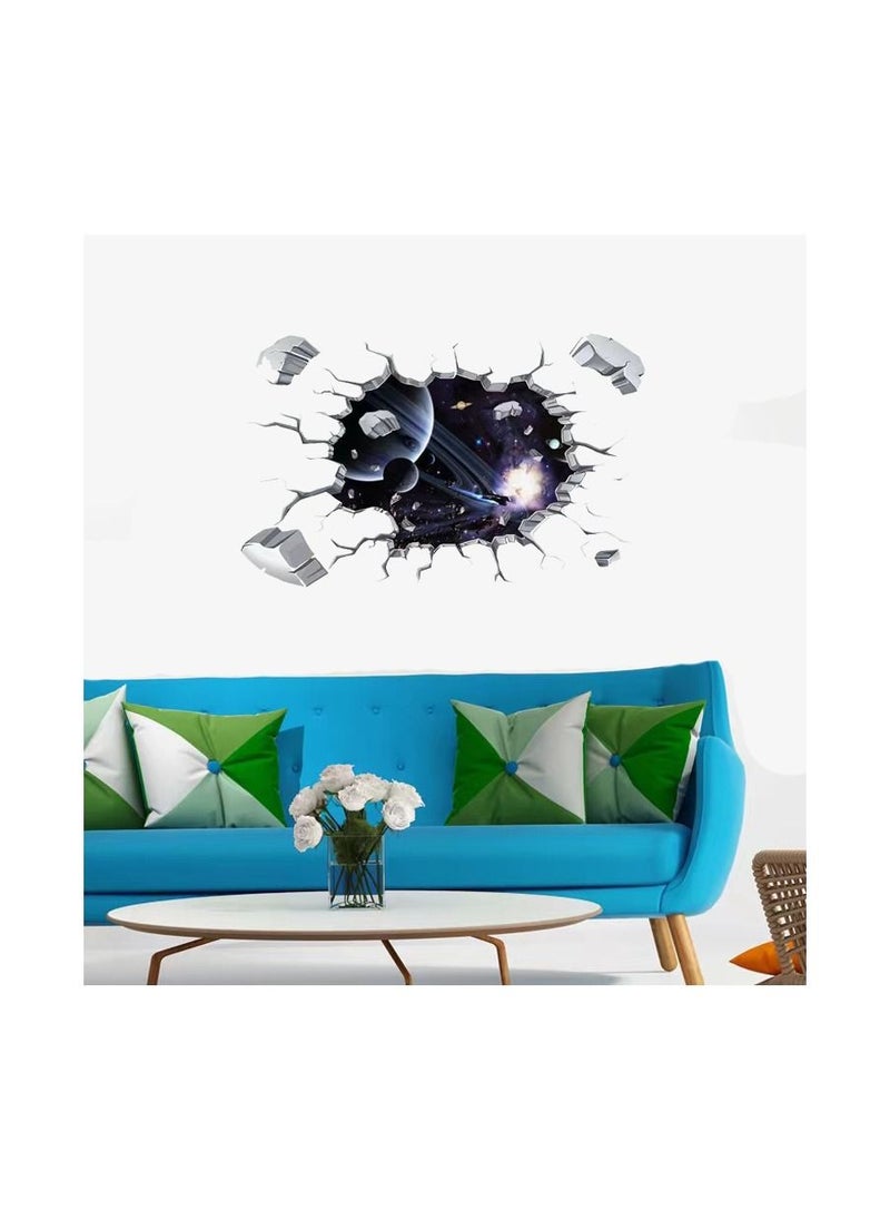 Generic 1-Piece 3D Space Planet Pattern Sticker,Broken Wall Window View Effect Removable Sticker,Art Decor Mural  - Image 4