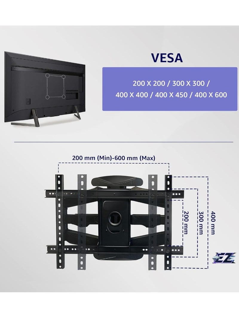 ELTRAZONE Adjustable, Tilting and Swivelling TV Wall Mount VESA 400 x 600 Max (32-75 Inches) - 50 kg Max TV Bracket for Curved Flat TVs and Monitors - TV Mount, Tilt, Swivel - Image 2