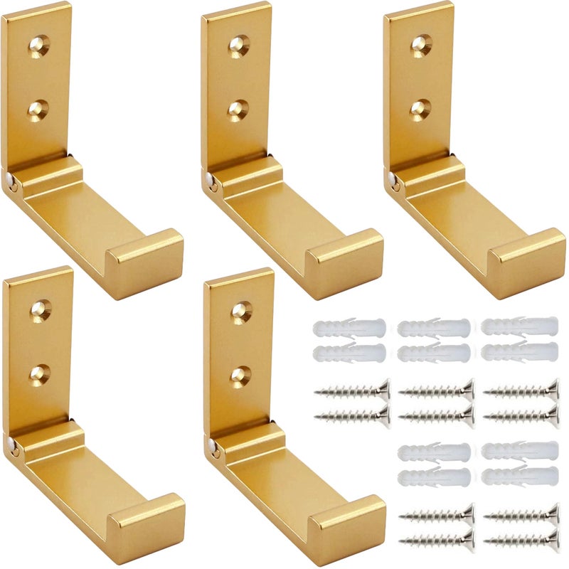 ZEYU Folding Coat Hooks 5Pcs Wall Hooks for Hanging Coat Towel Hooks Hardware Heavy Duty Aluminum Alloy Headphone Holder Hooks No Rust Wall Mounted with Screws for Hat Bags Fitness Equipment Golden