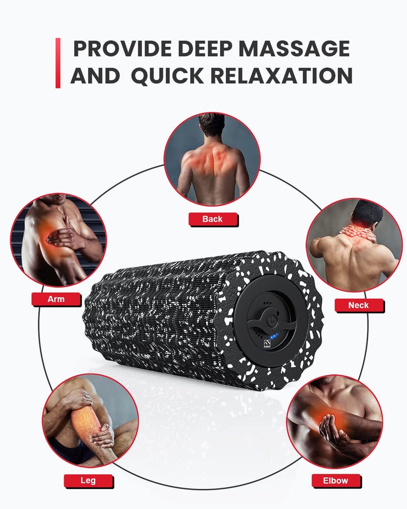 FITINDEX Vibrating Roller Foam for Muscles Deep Tissue, FSA or HSA Eligible, Foot Neck Massager, Exercise, Back Pain Relief, Muscle Recovery, Physical Therapy, 4-Speed & Rechargeable - Black - Image 3