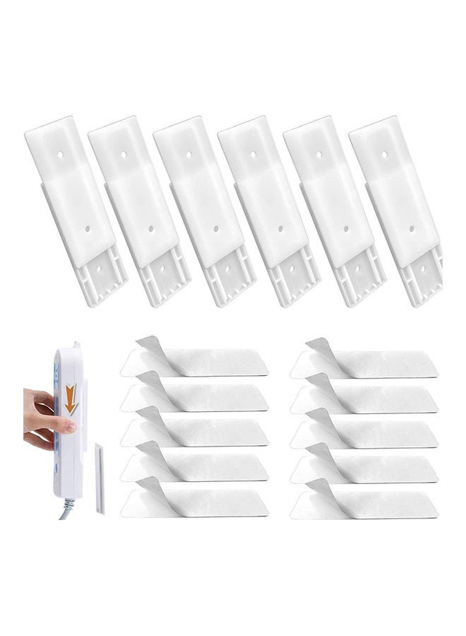 6-Piece  Self Adhesive Wall Mounted  Power Strip Fixators White 10x4cm - Image 1