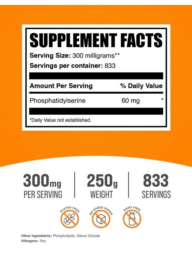 بالك سابلمنتس مسحوق فوسفاتيديل سيرين من BulkSupplements.com - مكمل فوسفاتيديل سيرين، مستخرج من فول الصويا - 300 مجم لكل وجبة (60 مجم من فوسفاتيديل سيرين)، 250 جم (8.8 أونصة) (عبوة واحدة)  - Image 2